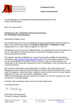 Sektion Zentralschweiz Rain, 24. Februar 2015 Einladung zur 6
