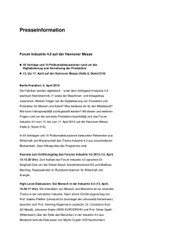 Presseinfo Forum Industrie 4.0 HMI 2015 PDF