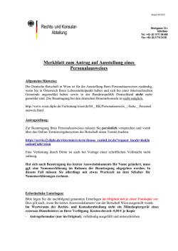 Merkblatt zum Antrag auf Ausstellung eines Personalausweises