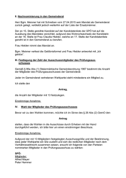 II. Nachnominierung in den Gemeinderat Herr Bgm