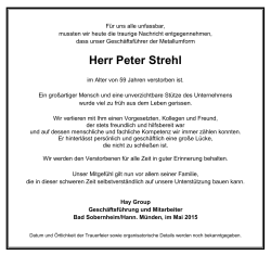 Wir trauern um unseren Geschäftsführer Herr Peter Strehl