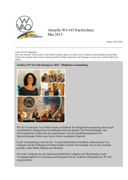 Aktuelle WVAO Nachrichten Mai 2015
