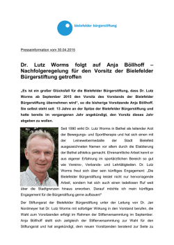 Dr. Lutz Worms folgt auf Anja B&ouml;llhoff