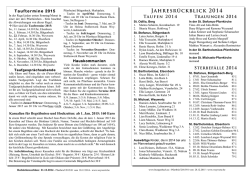 Jahresr&uuml;ckblick 2014 - Pfarrverband B&uuml;tgenbach, Belgien