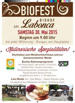 SAMSTAG 30. Mai 2015 Kulinarische Spezialitaten!