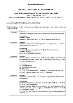Geschäftsverteilungsplan 2015 - Verwaltungsgericht Sigmaringen