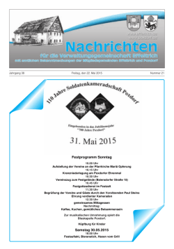 Festprogramm Sonntag Samstag 30.05.2015