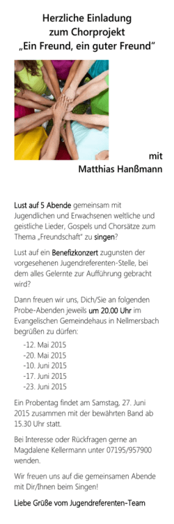 Herzliche Einladung zum Chorprojekt &bdquo;Ein Freund, ein guter Freund&ldquo;