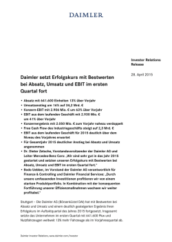 IR Release: Daimler setzt Erfolgskurs mit Bestwerten bei Absatz