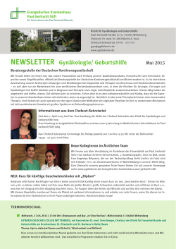 Newsletter der Gynäkologie und Geburtshilfe, Ausgabe Mai 2015