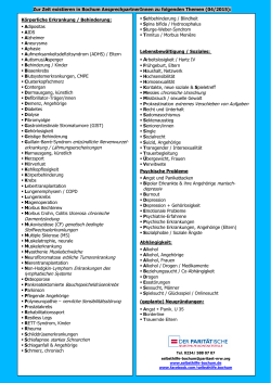 Themenliste der Selbsthilfegruppen in Bochum, Stand April 2015