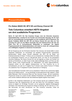 Tele Columbus erweitert HDTV-Angebot um drei zusätzliche