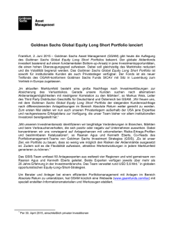 Goldman Sachs Global Equity Long Short Portfolio lanciert