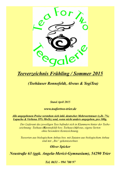 Teeverzeichnis Frühling / Sommer 2015