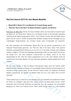 Red Dot Award 2015 für drei Mazda Modelle