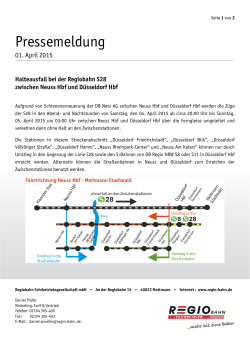 Halteausfall bei der Regiobahn S28 zwischen Neuss Hbf und