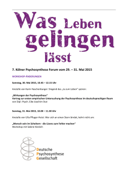 7. Kölner Psychosynthese Forum vom 29. – 31. Mai 2015