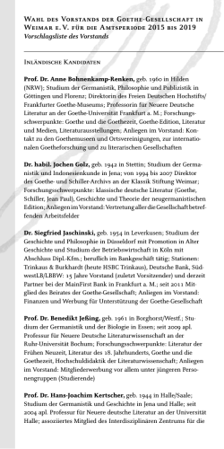 Wahl des Vorstands der Goethe-Gesellschaft in Weimar e. V. für die