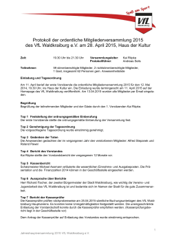 Protokoll der ordentliche Mitgliederversammlung 2015 des VfL