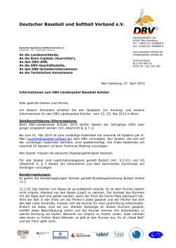 Infoschreiben DBV Länderpokal Schüler Baseball 2015