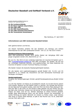 Infoschreiben DBV L&auml;nderpokal Sch&uuml;ler Baseball 2015