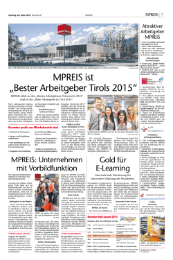 MPREIS ist "Bester Arbeitgeber Tirols 2015" Über 5.500 Mitarbeitern