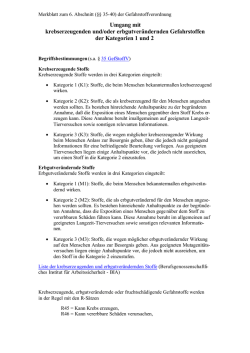 Umgang mit krebserzeugenden und/oder erbgutver&auml;ndernden