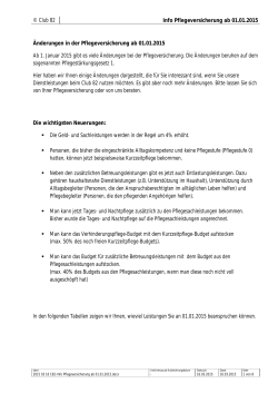 Club 82 Info Pflegeversicherung ab 01.01.2015 Änderungen in der
