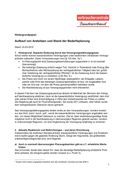 Hintergrundpapier des vzbv zur Bedarfsplanung der &Auml;rzte | 23. M&auml;rz