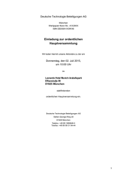 Einladung zur ordentlichen Hauptversammlung 2015