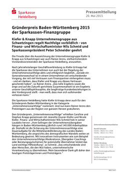 Gr&uuml;nderpreis Baden-W&uuml;rttemberg 2015 der Sparkassen