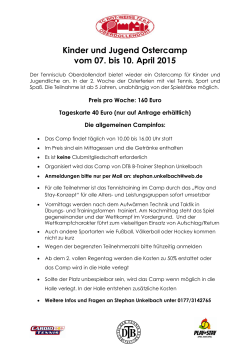 Kinder und Jugend Ostercamp vom 07. bis 10. April 2015