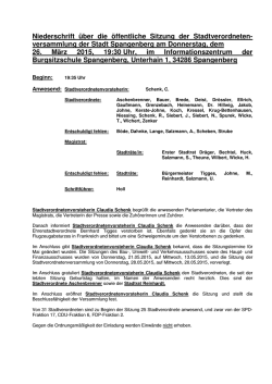 Stadtverordnetenversammlung vom 26. M&auml;rz 2015