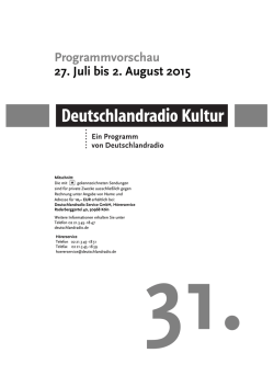 Programmvorschau 27. Juli bis 2. August 2015