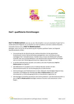 Qualifizierte HaLT- Einrichtungen März 2015 HOMEPAGE