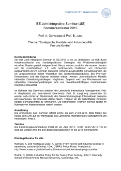 IBE Joint Integrative Seminar (JIS) Sommersemester 2015
