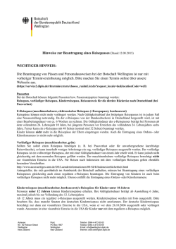 Hinweise zur Beantragung eines Reisepasses (Stand: 12.05.2015