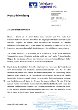 35 Jahre treue Dienste - Volksbank Vogtland eG