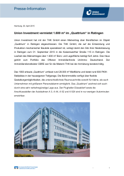 Union Investment vermietet 1.600 m² im „Quattrium“ in Ratingen