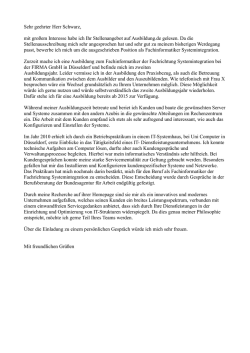 Sehr geehrter Herr Schwarz, mit großem Interesse habe ich Ihr