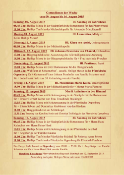 Gottesdienste der Woche vom 07. Juni 2015 bis 14. Juni 2015