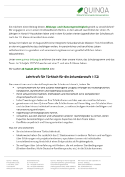 Lehrkraft für Türkisch für die Sekundarstufe I (TZ)