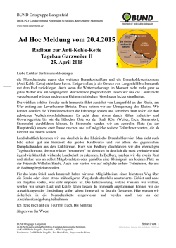 AdHocMeldung vom 20.4.2015: Radtour zur Anti-Kohle