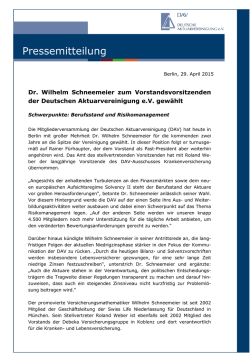 Dr. Wilhelm Schneemeier zum Vorstandsvorsitzenden der