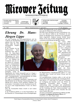 Ehrung Dr. Hans- J&uuml;rgen Lippe