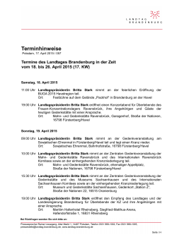 Termine des Landtages in der Zeit vom 18. bis 26. April 2015