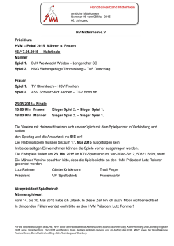 HV Mittelrhein e.V. Pr&auml;sidium HVM &ndash; Pokal 2015 M&auml;nner u. Frauen