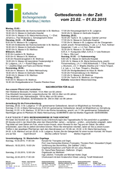 Gottesdienste in der Zeit vom 23.02. &ndash; 01.03.2015