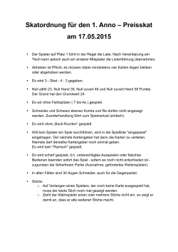 Skatordnung für den 1. Anno – Preisskat am 17.05.2015