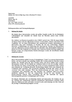 Inhaber der Seite ist Dipl.-Ing. (Univ.) Eberhard W. Eckert. Anschrift